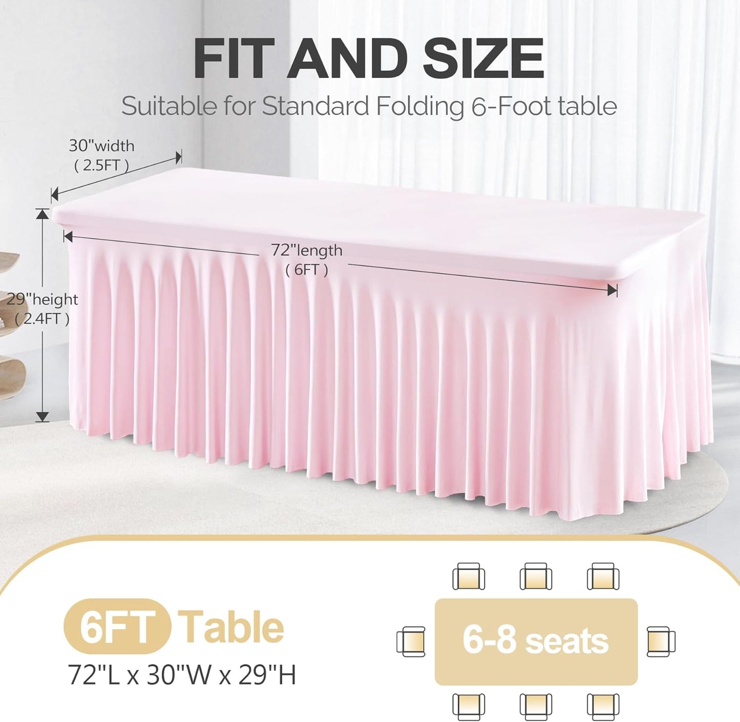 PARTISKY Pink Spandex Tablecloth for 6ft Rectangle Tables, Stretchable Table Cover Skirt for Folding Tables Weddings Parties Banquets Events Trade Shows and Dessert Table