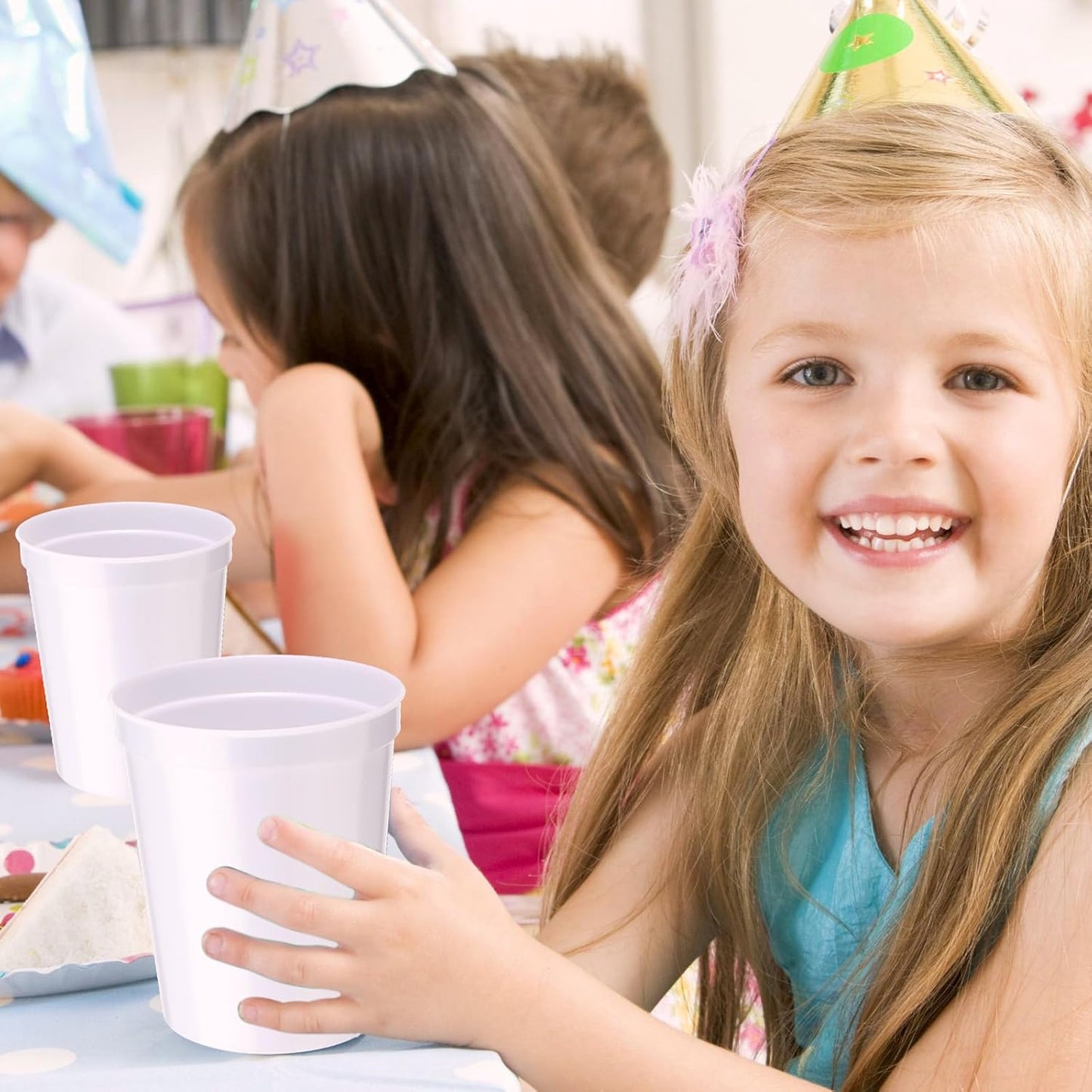 Yungyan 100 Pack 16oz Stadium Cups Reusable Plastic Cups Blank Drink Tumblers for Parties, Events, DIY Projects, 4.5 x 3.54 x 2.72 Inch (White)