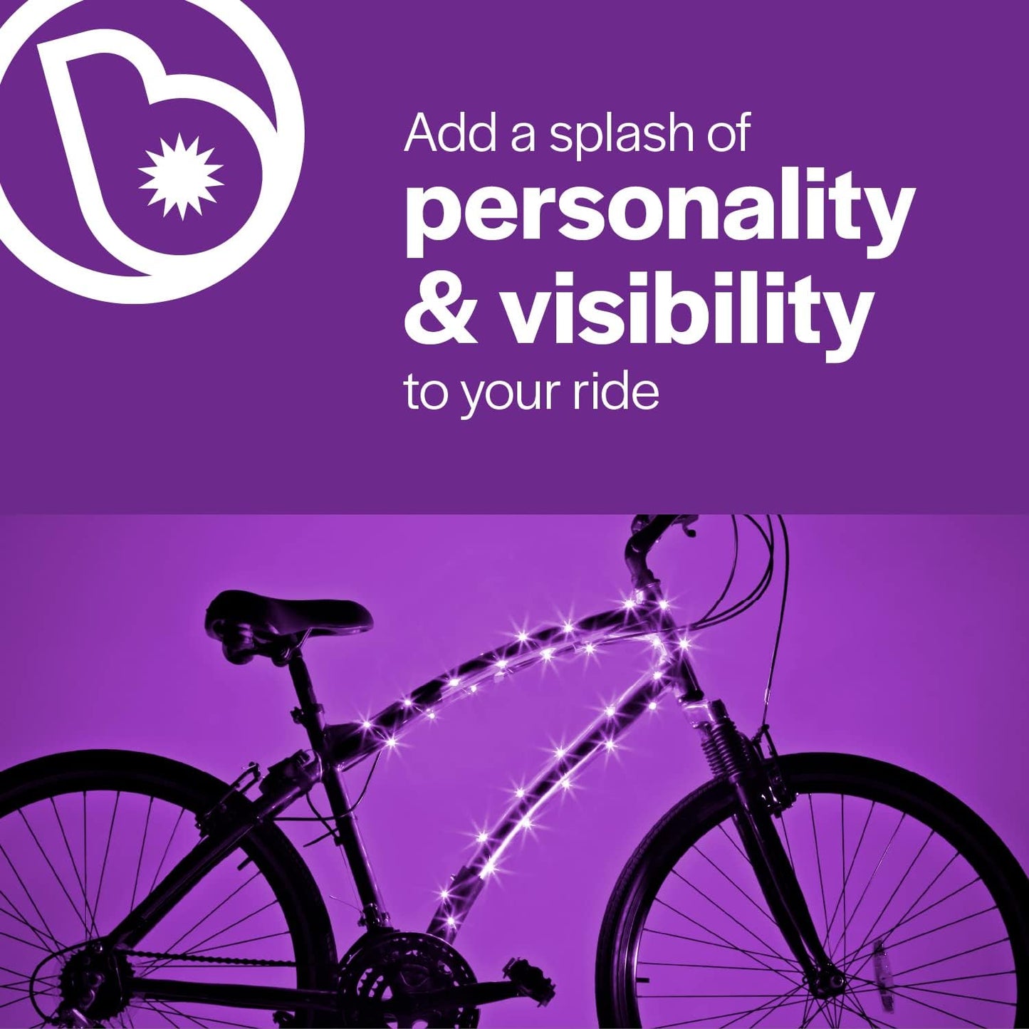 Brightz CosmicBrightz LED Bike Frame Rope Light - 6.5-Foot String Rope - Battery-Powered with On/Off Switch - Ultra Bright Color Keeps Your Ride Fun and Safe for Kids, Teens, & Adults