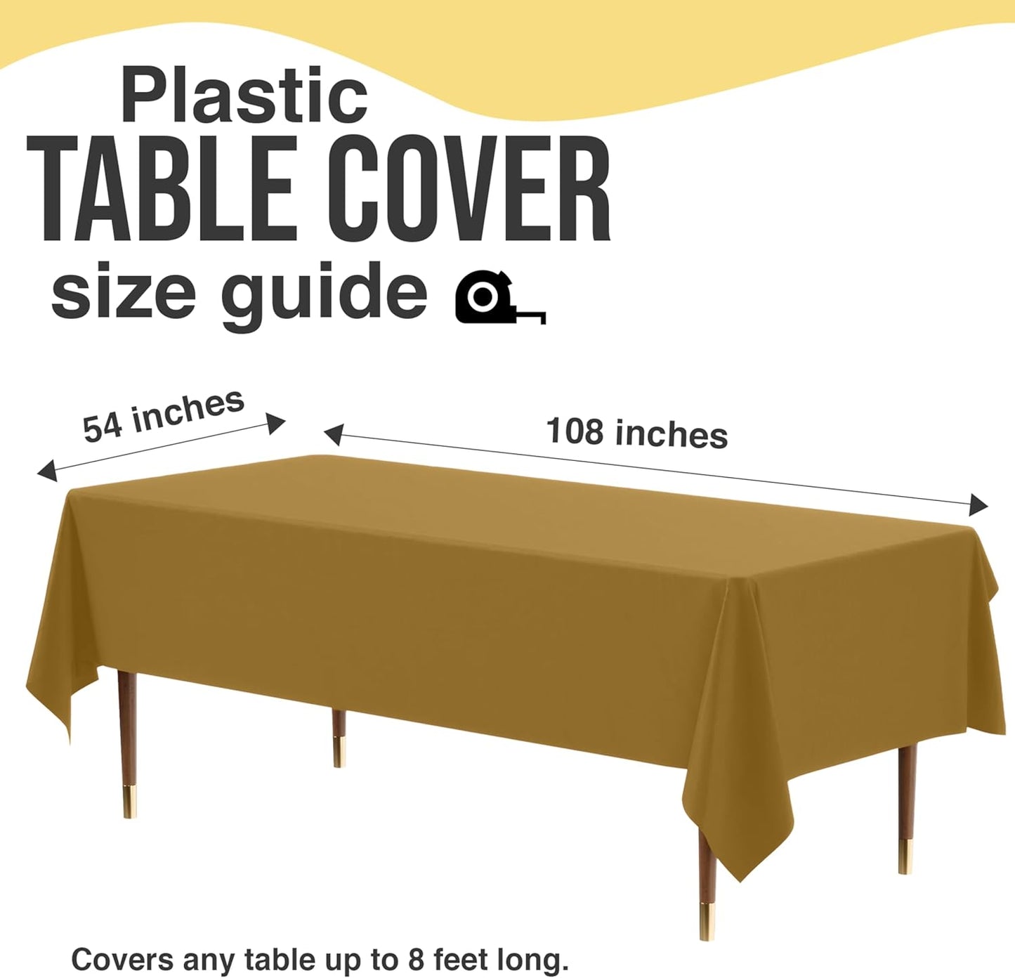Exquisite 66% Thicker Premium Plastic Table Cloth Rectangle Table Cover 0.5 Mil 12 Pack Gold Table Cloth 54 Inch x 108 Inch Disposable Tablecloth Won't Tear Easily Like Cheap Thin Brands