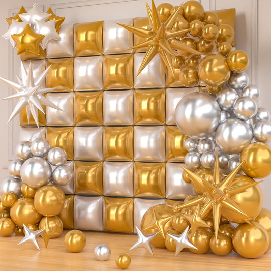 147pcs White and Gold Balloon Garland Arch Kit - 36pcs Square Foil Balloons Wall Backdrop for Wedding Engagements Birthday Bridal Shower Graduation Prom Party Decorations
