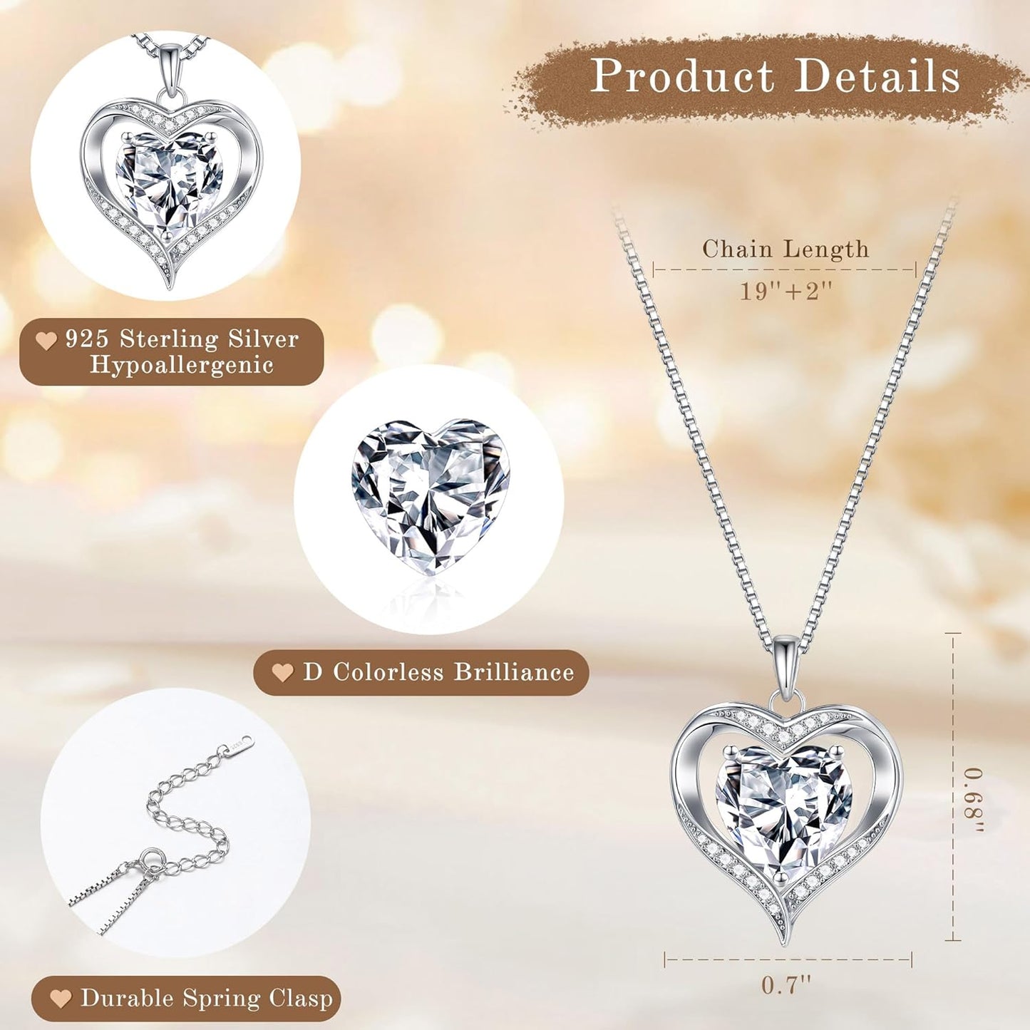 MOOSEA Christmas Gifts for Women Wife, 1-3ct D Color VVS1 925 Sterling Silver Anniversary Birthday Gifts for Women Wife Girlfriend Jewelry Moissanite Necklace