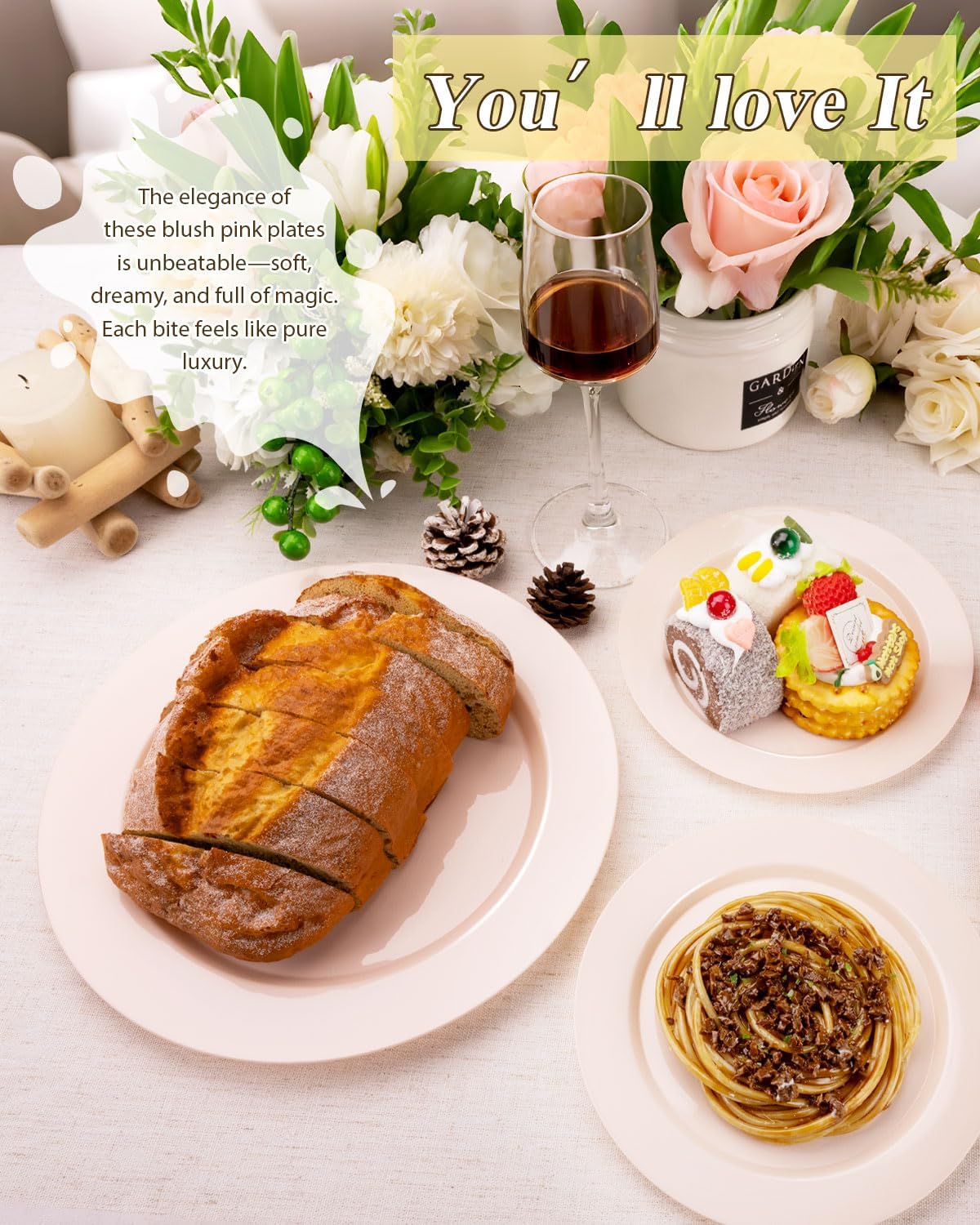 200PCS Pink Plastic Plates Set, 100 10.25 inch Dinner Plates and 100 7.5 inch Dessert Plates, Premium Disposable Plates for Party, Wedding