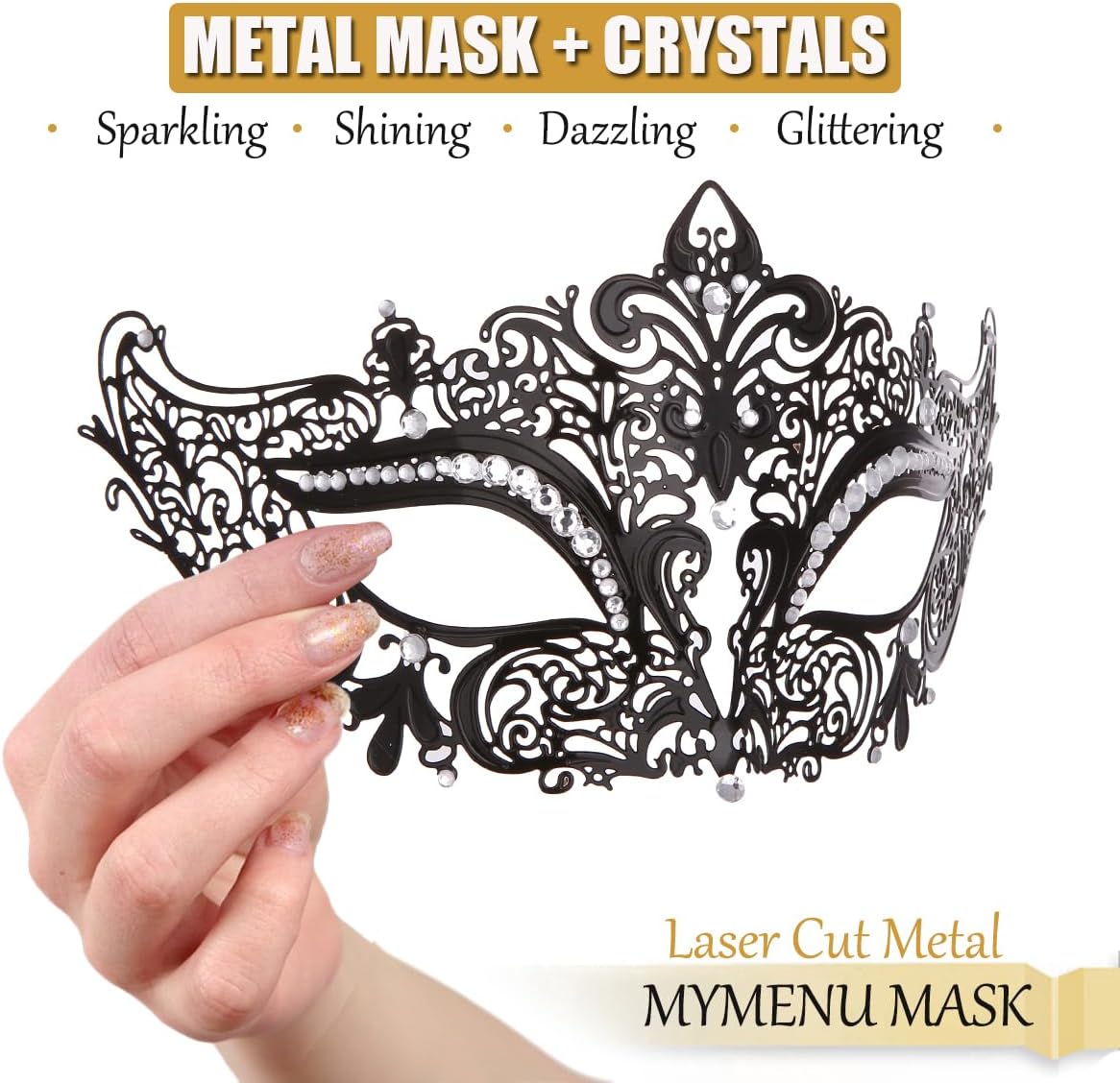 MYMENU Masquerade Mask for Women Shiny Rhinestone Metal Mask Venetian Mask for Party Prom Ball