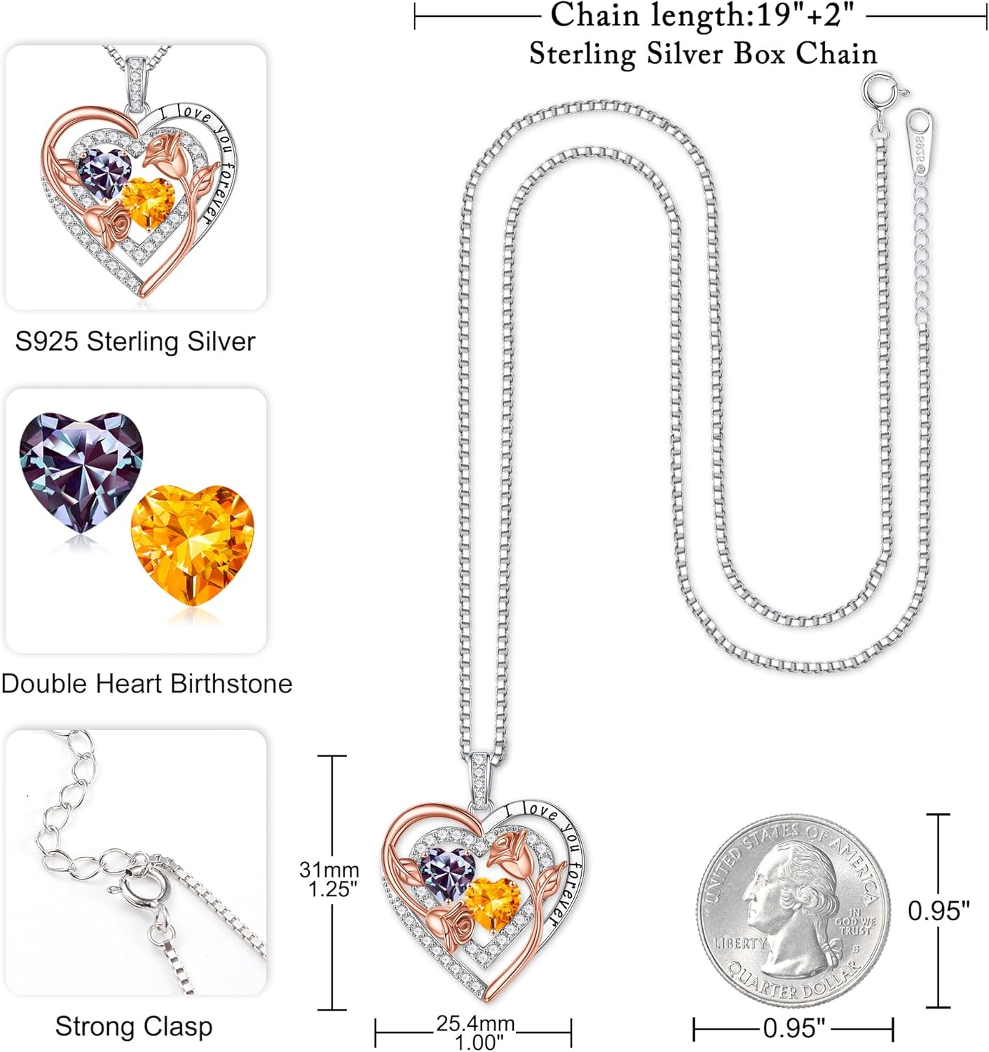 Iefil Birthstone Necklace for Women - Sterling Silver Birthstone Necklace Anniversary Birthday Gifts for Her Wife Mom Daughter