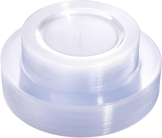 FLOWERCAT 60PCS Clear Plastic Plates - Disposable Clear Plates Heavy Duty for Christmas Party/Wedding/New Year - Include 30PCS 10.25inch Dinner Plates and 30PCS 7.5inch Dessert/Salad Plates