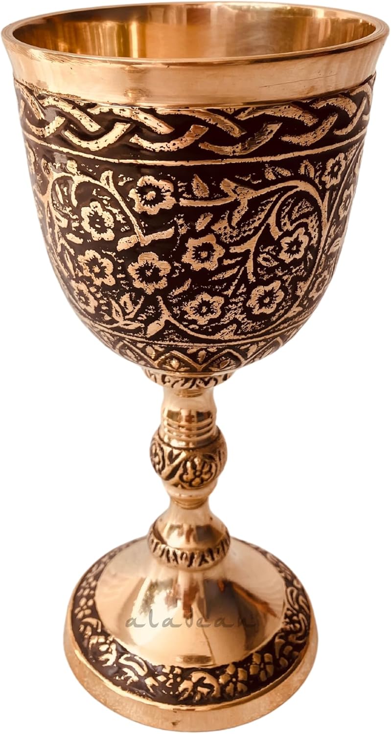 Vintage Chalice Medieval Goblet | 1x Solid Brass Red Wine Glass Cups of Royal King Arthur - Renaissance, Birthday Gifts Christmas Wedding Anniversary Novelty Ceremonial Drinkware (Czar Goblet)