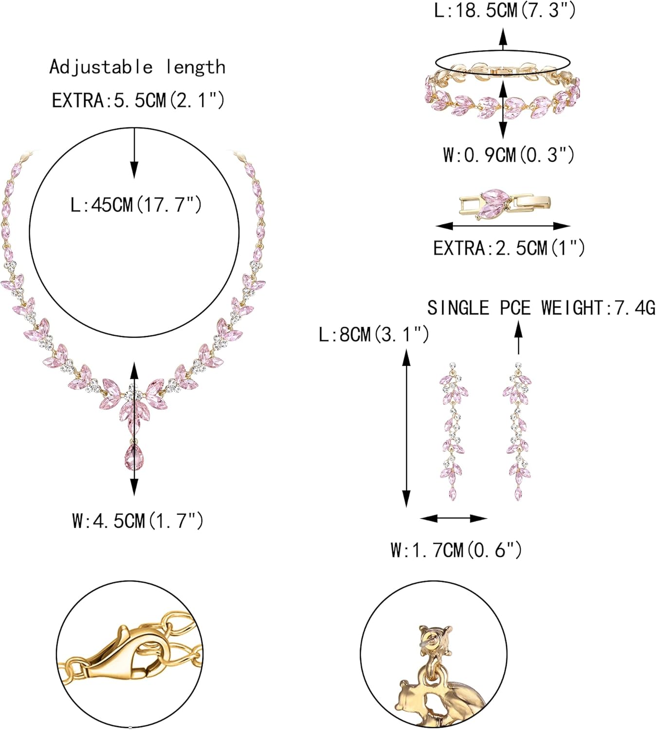EVER FAITH Austrian Crystal Bridal Bridesmaid Jewelry Sets, Elegant Marquise Rhinestone Leaf Necklace Dangle Earrings Tennis Bracelet Set for Women
