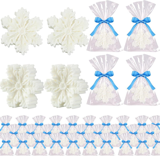 Demissle 20 Pcs Christmas Soap Bar Gift Set Snowflakes Handmade Soap Bulk with Scented Christmas Favors for Guests Holiday Stocking Stuffers for Xmas Bathroom Wedding Birthdays(White)