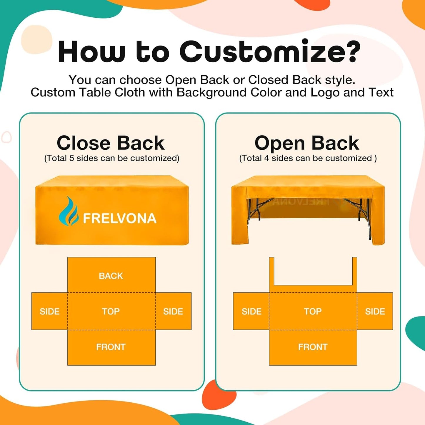 Custom Table Cloth with Business Logo Rectangle 6FT Open Back Customized Cover Tablecloth with Text Image Photo Sign Personalized TableRunner for Event Tradeshow Vendor