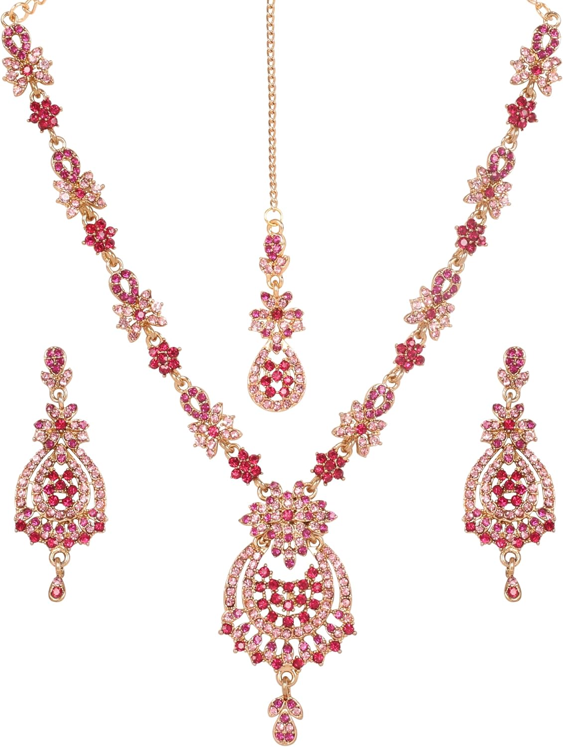 Touchstone Indian jewelry sets for women maang tikka wedding guest gold necklace bollywood jewellery set pageant elegant prom bride accessories western crystal chunky rhinestone necklaces