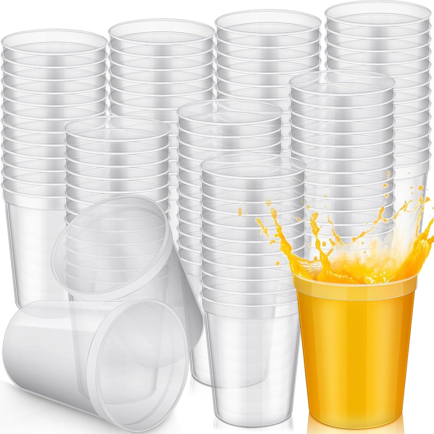 Yungyan 100 Pack 16oz Stadium Cups Reusable Plastic Cups Blank Drink Tumblers for Parties, Events, DIY Projects, 4.5 x 3.54 x 2.72 Inch (Clear)
