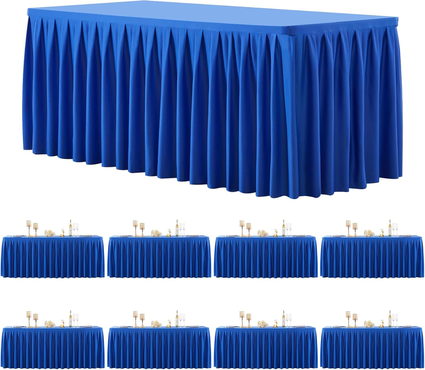 8 Pack Royal Blue Rectangle Tablecloth 8 FT Stretch Spandex Fitted Table Cloth for 8 Foot Rectangle Tables Banquet Tablecloths Wrinkle Free Table Cover Skirt Ruffle Tablecloth for Party Wedding
