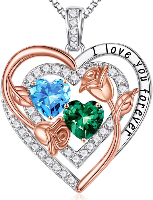 Iefil Birthstone Necklace for Women - Sterling Silver Birthstone Necklace Anniversary Birthday Gifts for Her Wife Mom Daughter