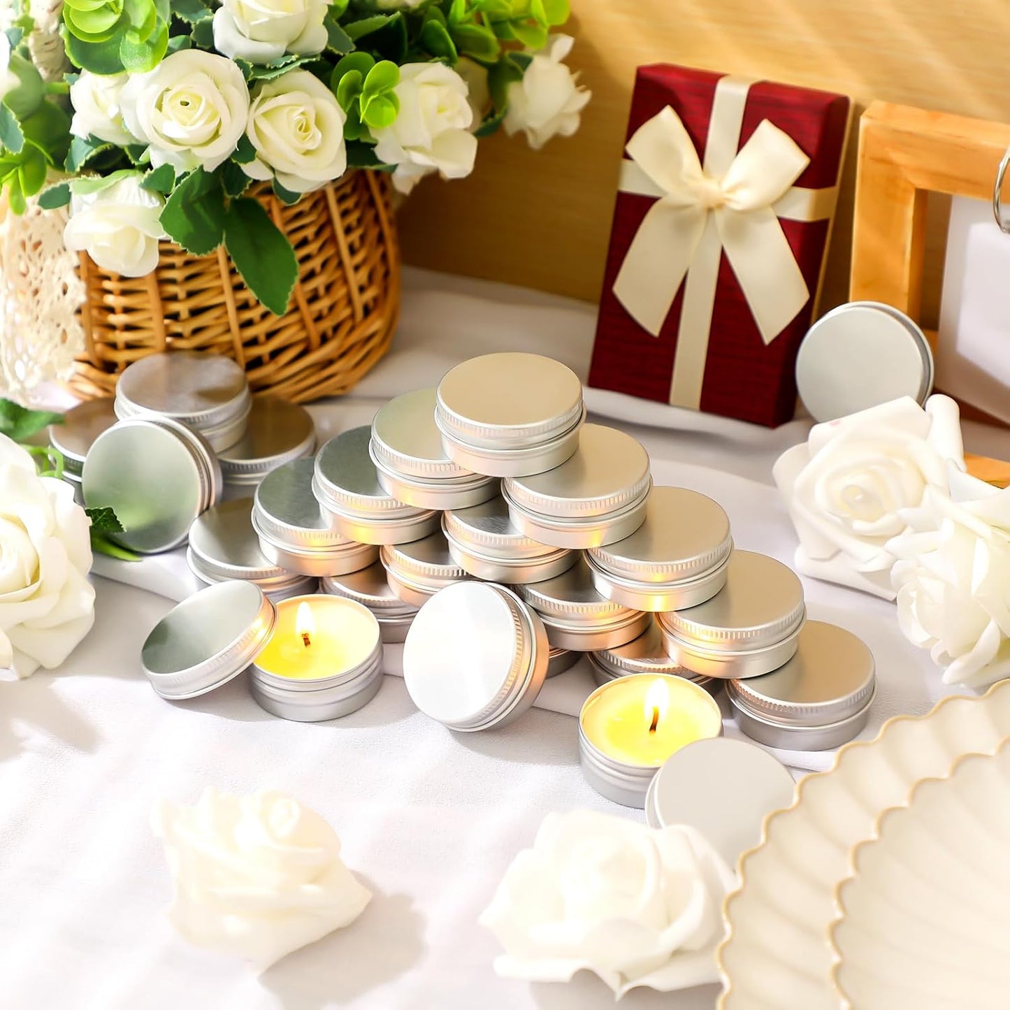 MTLEE 50 Pcs Wedding Scented Candles Gift Travel Tin Candle Aromatherapy Candle for Christmas Winter Baby Shower Favors Wedding Gifts