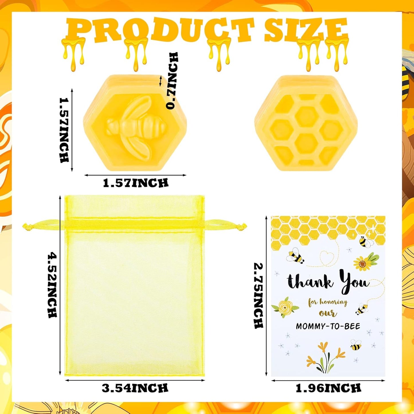 Lounsweer 48 Set Christmas Baby Shower Favors Honeycomb Soap Bar Gift Set for Guest Scented Soap with Card Bags for Gender Reveal Holiday Wedding Birthday Honey Keepsakes Decorations(Bee Honeycomb)