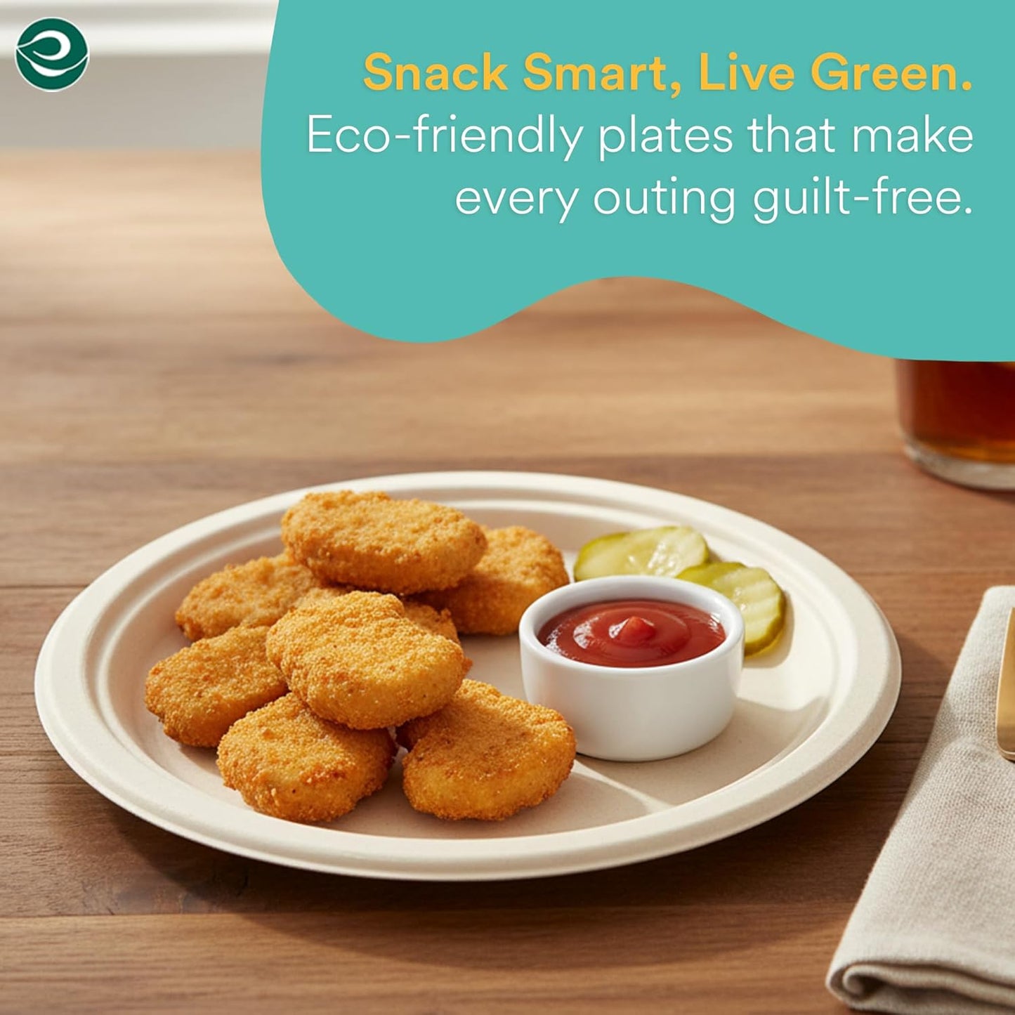 ECO SOUL Compostable 9 Inch(100-Pack) Biodegradable Disposable Paper Plates | Eco-Friendly Dinner, Party, Wedding, Event