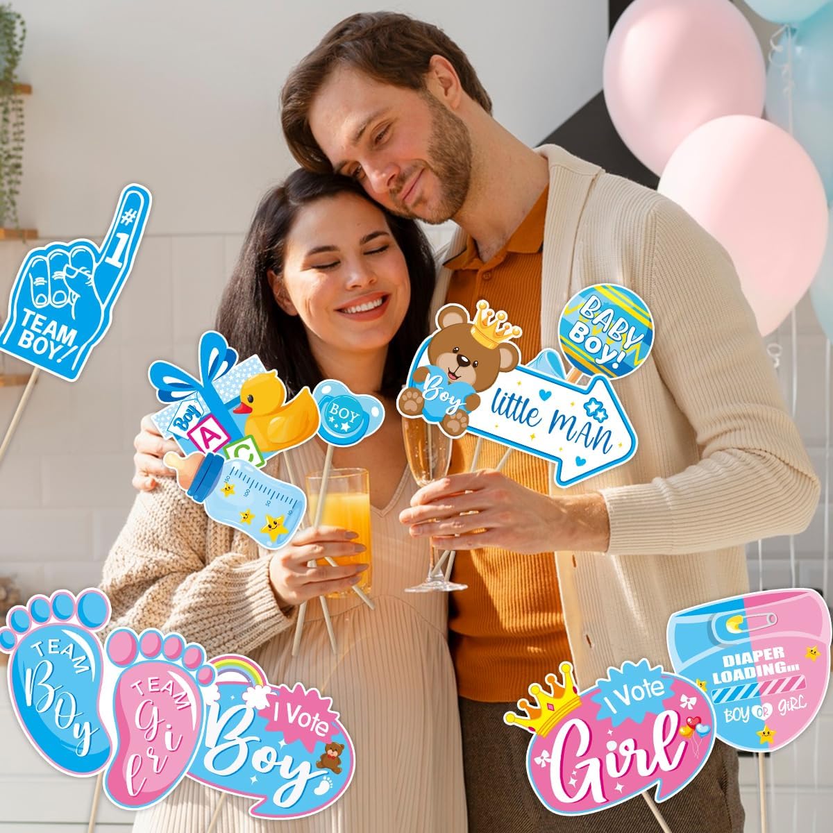 Baby Photo Booth Props, Tumwisk 30PCS Gender Reveal Decorations,Gender Reveal Photo Booth Props, Guessing Baby Boy or Girl Sign Game Props Gender Reveal Party Favors Supplies