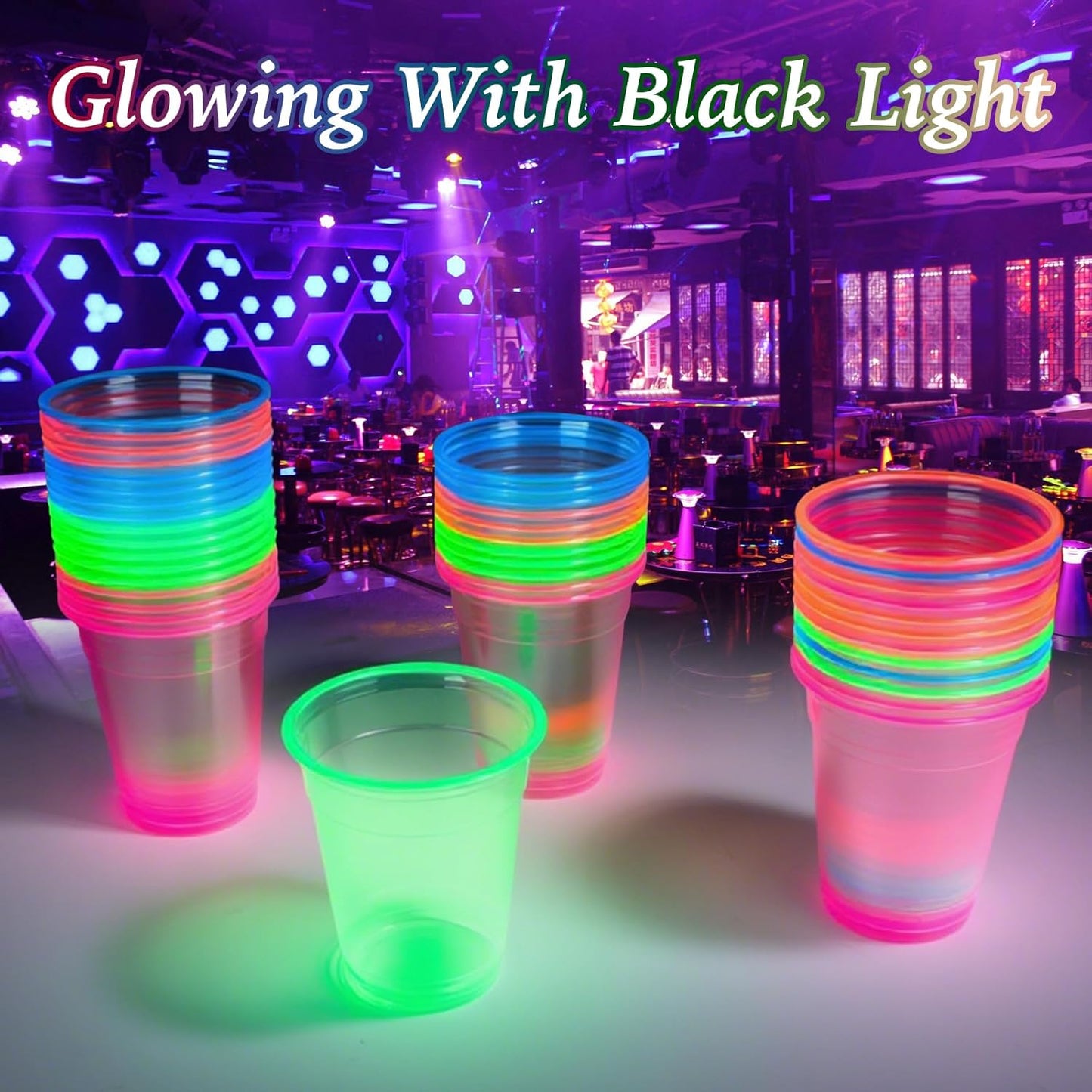 WYTAOHZL 60 Pack 16 Oz Neon Plastic Cups Glowing Plastic Neon Cups for Party Disposable Cup for Wedding Birthday and Party