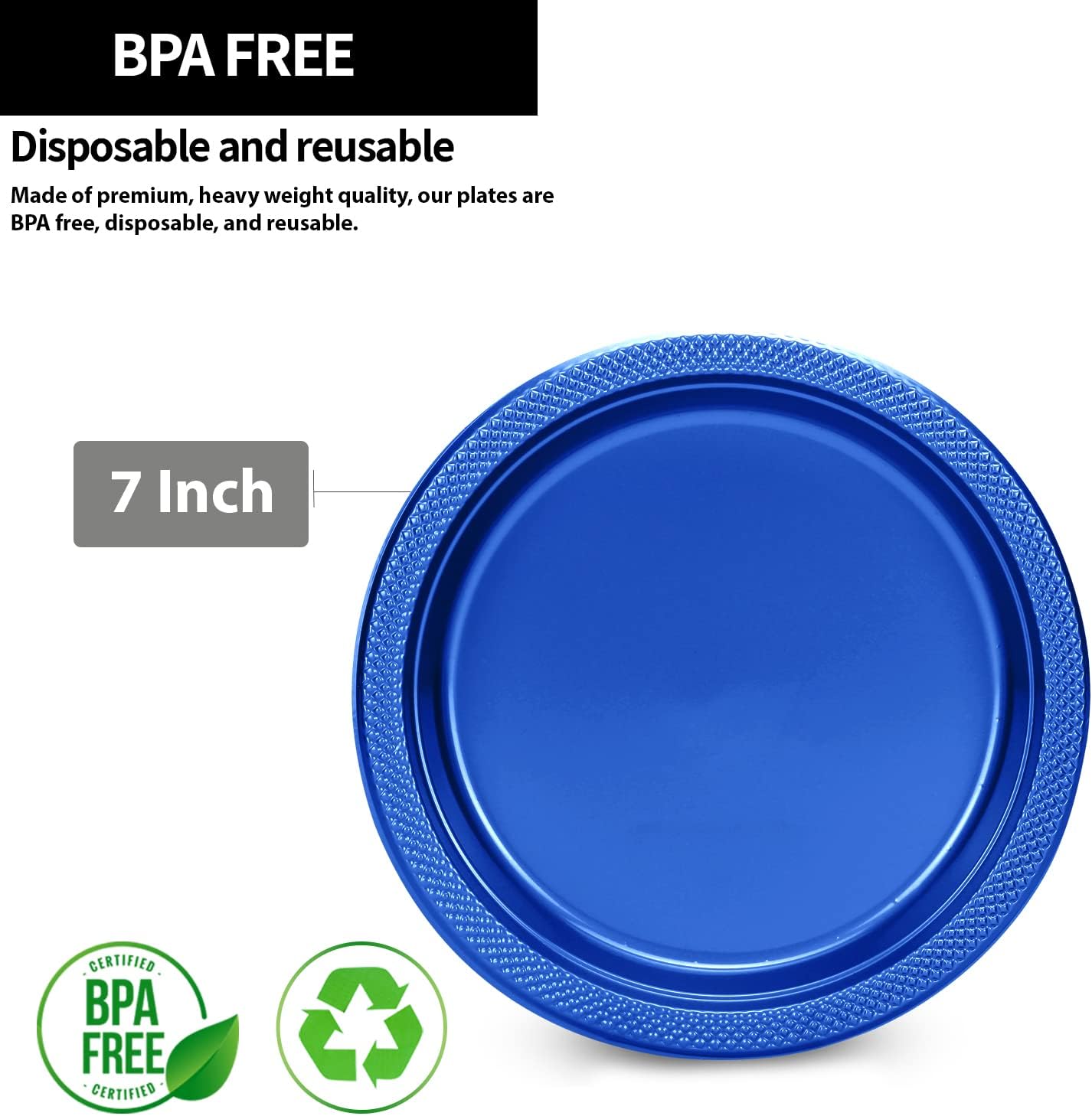 Hanna K. Signature Collection Blue Plastic Plates 7 Inch - 600 count Solid Round Party For Weddings, BBQs, Birthday Disposable Dessert (82270 (case))