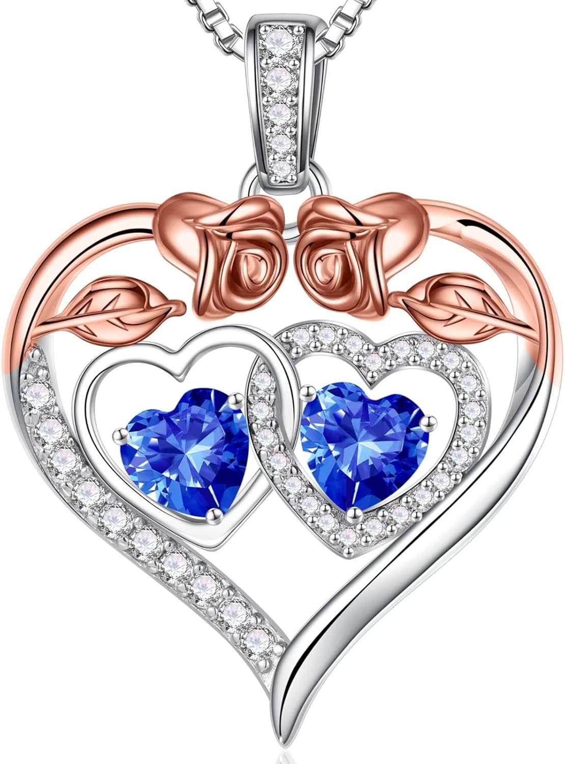 Iefil Double Birthstone Necklace Gifts for Wife Girlfriend Her Women, Birthstone Jewelry Gemstone Valentines Birthday Gifts for Her Women Wife Mom Grandma