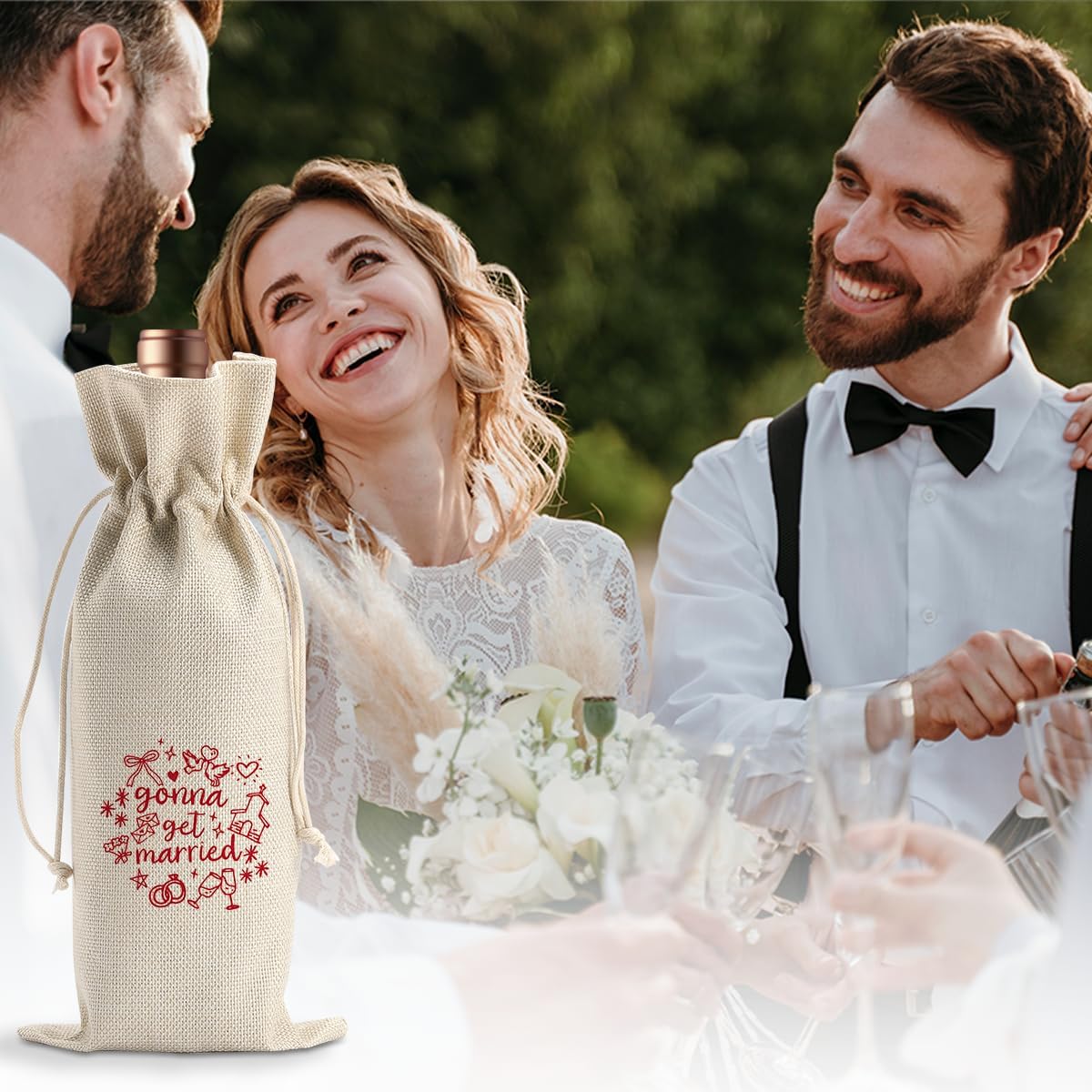 Engagement Wine Gift Bag Wedding Engaged Gifts for Newlyweds Couple Women Men Bridal Shower Gifts for Bride and Groom Pairs Well with Wedding Planning Gonna Get Married Wine Bags