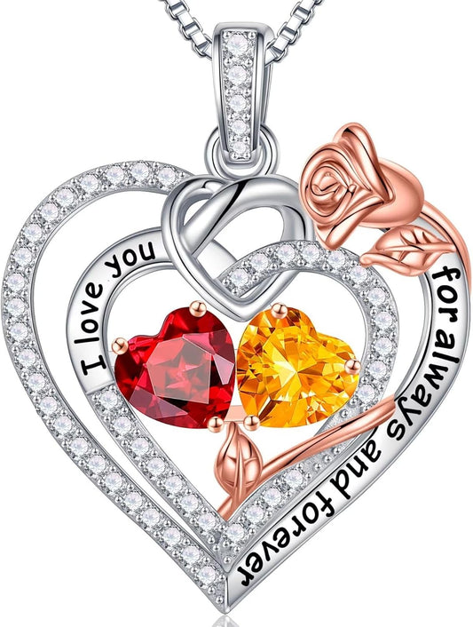 Iefil Christmas Gifts for Wife Women - 925 Sterling Silver Double Birthstone Necklace, Anniversary Birthday Gifts for Women, Jewelry Gift for Wife Girlfriend Mom Her