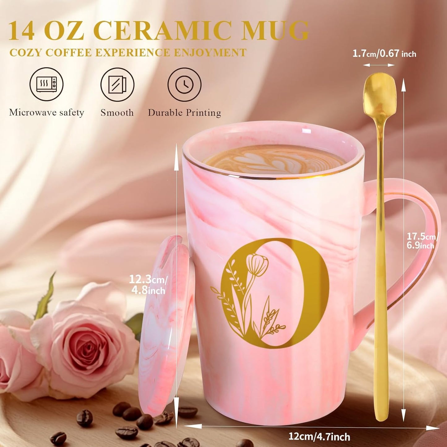 Personalized Ceramic Coffee Mug with Lid Tea Cup Women Wife Anniversary Her 9 11 12 13 15 16 17 18 19 22 39 44 Silk Tin Gifts Pottery Steel Linen Lace Crystal Silver China Pearl Rudy Sapphire Golden,O