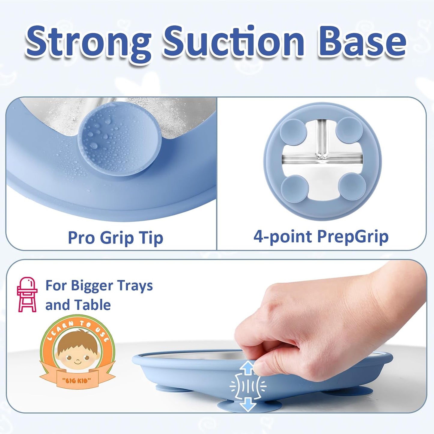 Stainless Steel Suction Plates for Toddlers, 9" Divided Kids Baby Plates with Removable Silicone Suction, Non Toxic Non Slip Portion Control Snack Dishes 4 Packs, Blue Green Purple Beige