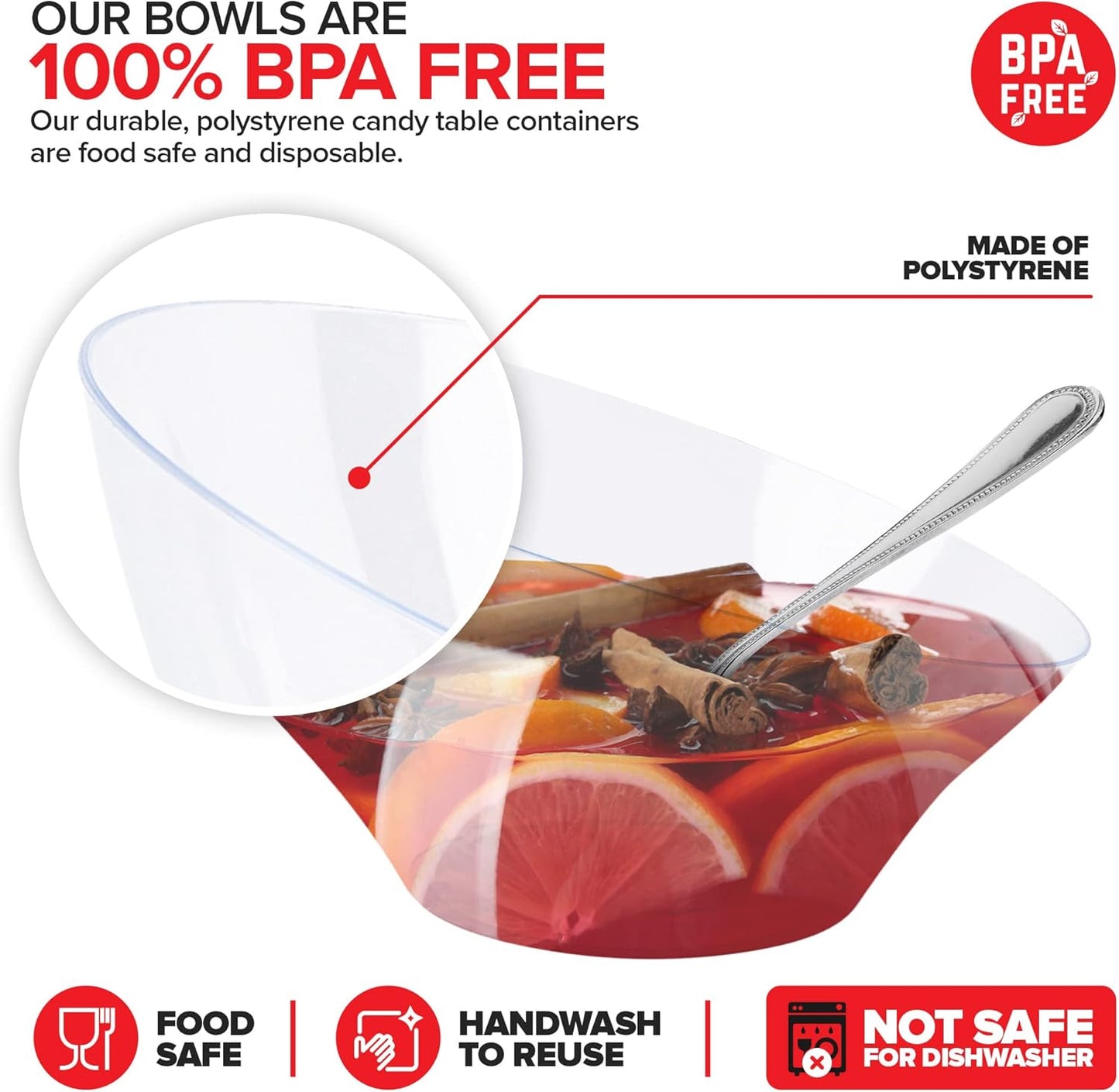 Multi-Pack Clear Plastic Serving Bowls (6 Pack) 3 x 54oz Large Disposable Candy Dishes, 3 x 20oz Buffet Containers, Chips, Popcorn, Snacks, Punch, Salad Bar, Parties, Bridal Shower, Party Supplies