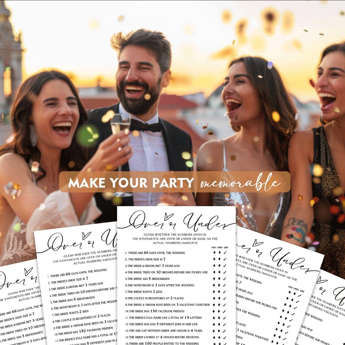 Wedding Shower Games Cards, Guess Over or Under, Bridal Shower Games 25 Guests, Engagement Party Wedding Games for Guests, Minimalist White Wedding Party Supplies - A13