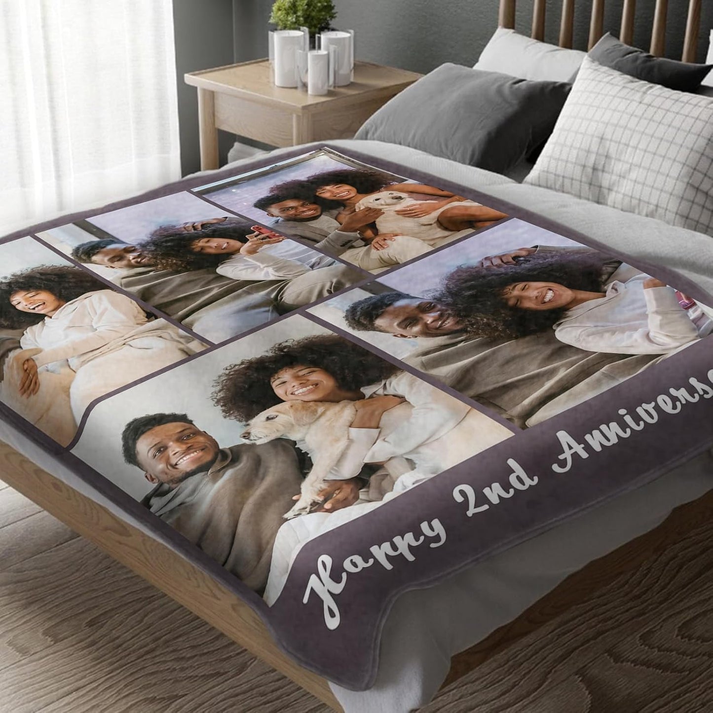 MeMoShe Custom Blanket with Picture Personalized Photo Blanket Wedding Gifts for Couples Husband Wife Customized Blanket I Love You for Girlfriend Boyfriend-5 Photos