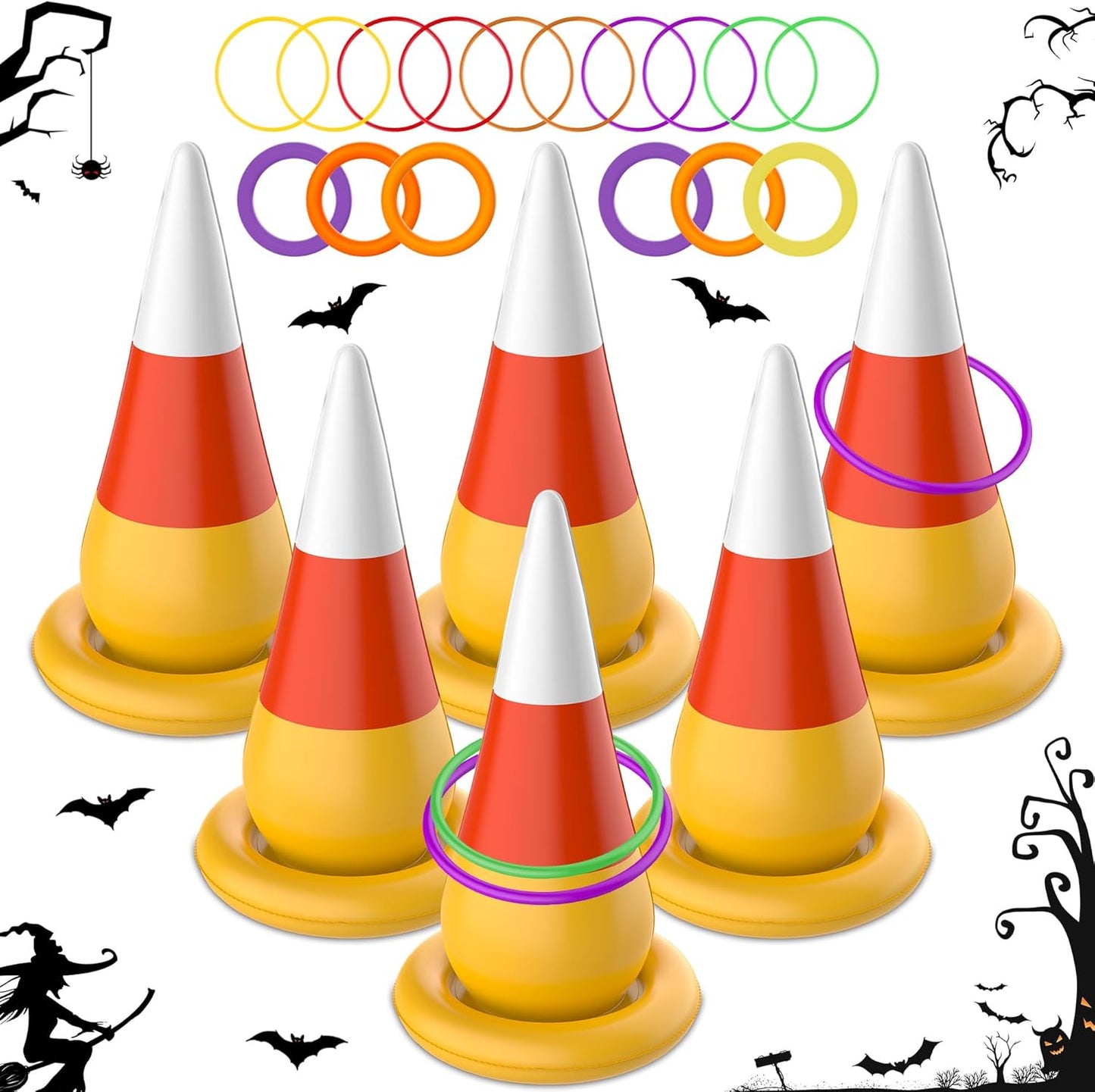 Halloween Ring Toss Game, Halloween Party Games Inflatable Candy Corn Ring Toss Toys with Air Pump for Kids Adults Party Favors Indoors Outdoors Family Party Game Supplies