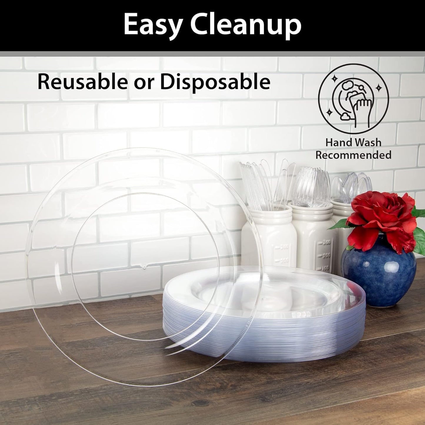 Lillian Tablesettings Premium Quality Heavyweight Plastic Plates China Like. Wedding and Party Dinnerware Plastic Plates 7.5 inc, Clear-Value Pack 40 Count