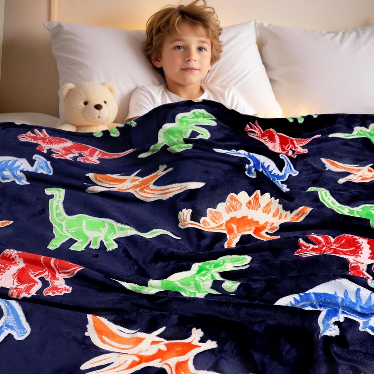 Dinosaur Gifts Toys for Kids Boys - Glow in The Dark Dino Blanket Birthday Gifts for Boys Age 3 4 5 6 7 8 9 10 Year Old Child Teen Toddler Dinosaur Room Decor 60"x80"