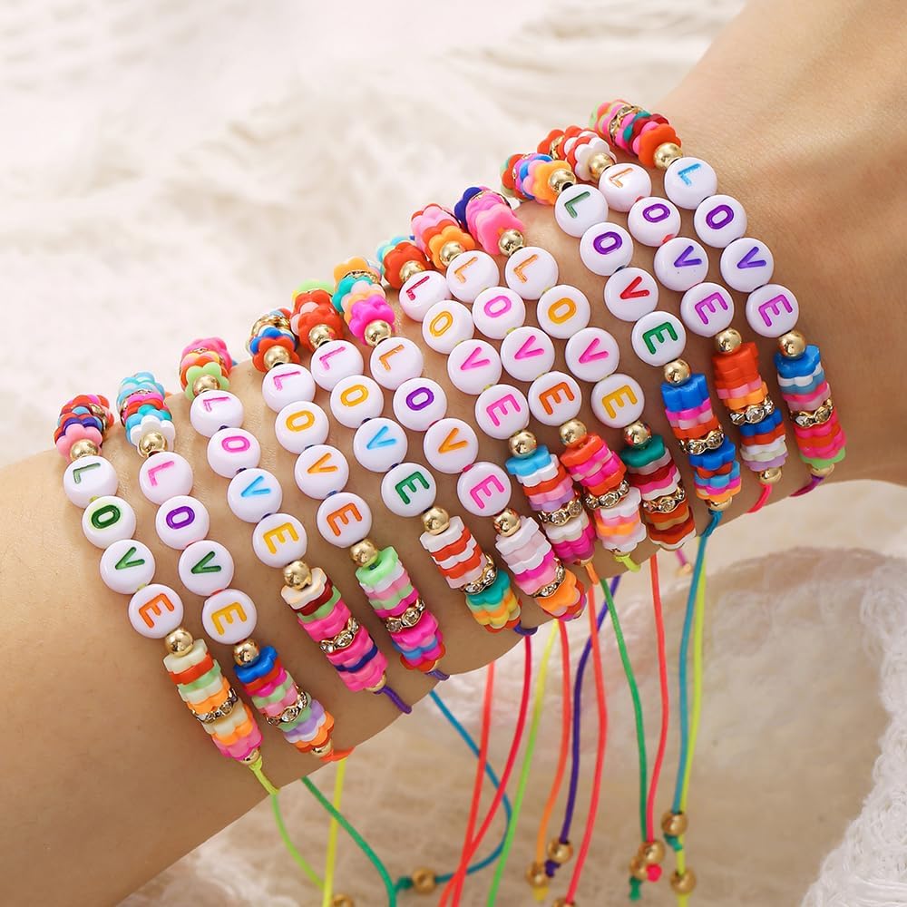 Friendship Bracelets Boho Stackable Bracelets for Women Surfer Heishi Clay Bead Bracelets Stretch Preppy Bracelets Colorful Boho Bracelets for Women