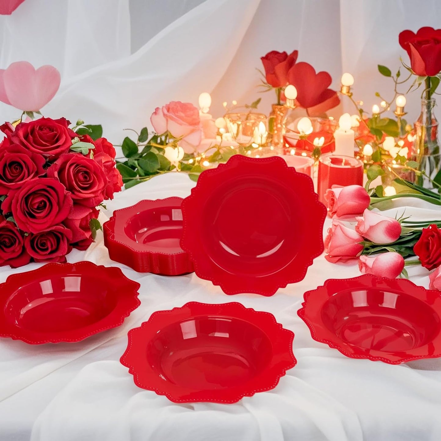 COLOSUS Red Plastic Party Bowls (60 Pack) 12 Oz Disposable Soup/Salad Bowl, Fancy Shatterproof Dinnerware for Catering, Holidays, Weddings, and Everyday Use