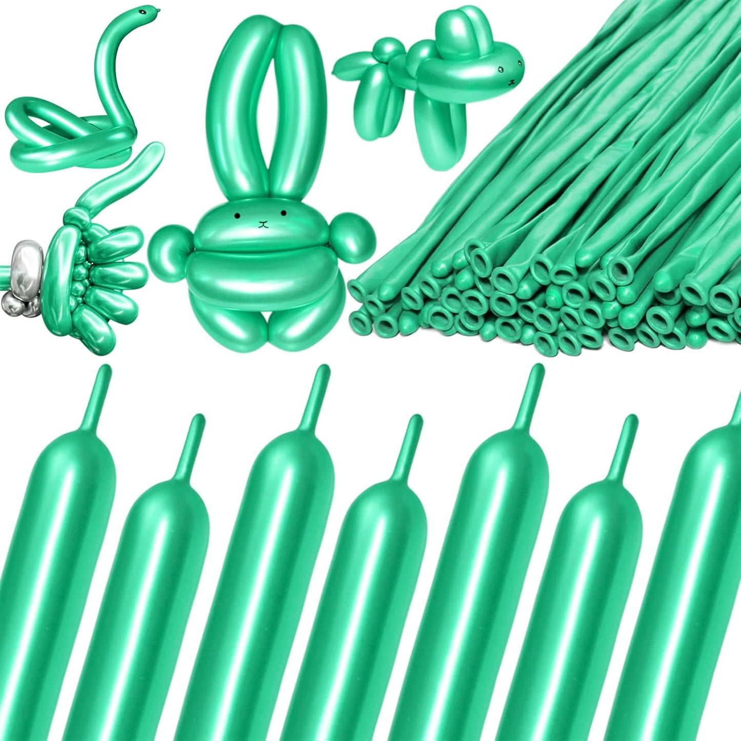 KAWKALSH 260 Metallic Green Long Balloons for Balloon Garland Thickening Skinny Latex Twisting Animals Modeling Christmas Birthday Wedding Party Festival Decorations 100pcs