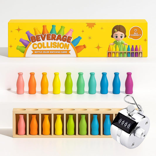 Bottle Color Match Game, Fun Family Board Game for Kids 8-12, Bottle Flip Game for 2-4 Players with Metal Handheld Counters, Perfect for Travel Camping Holidays Party Night (New Version)