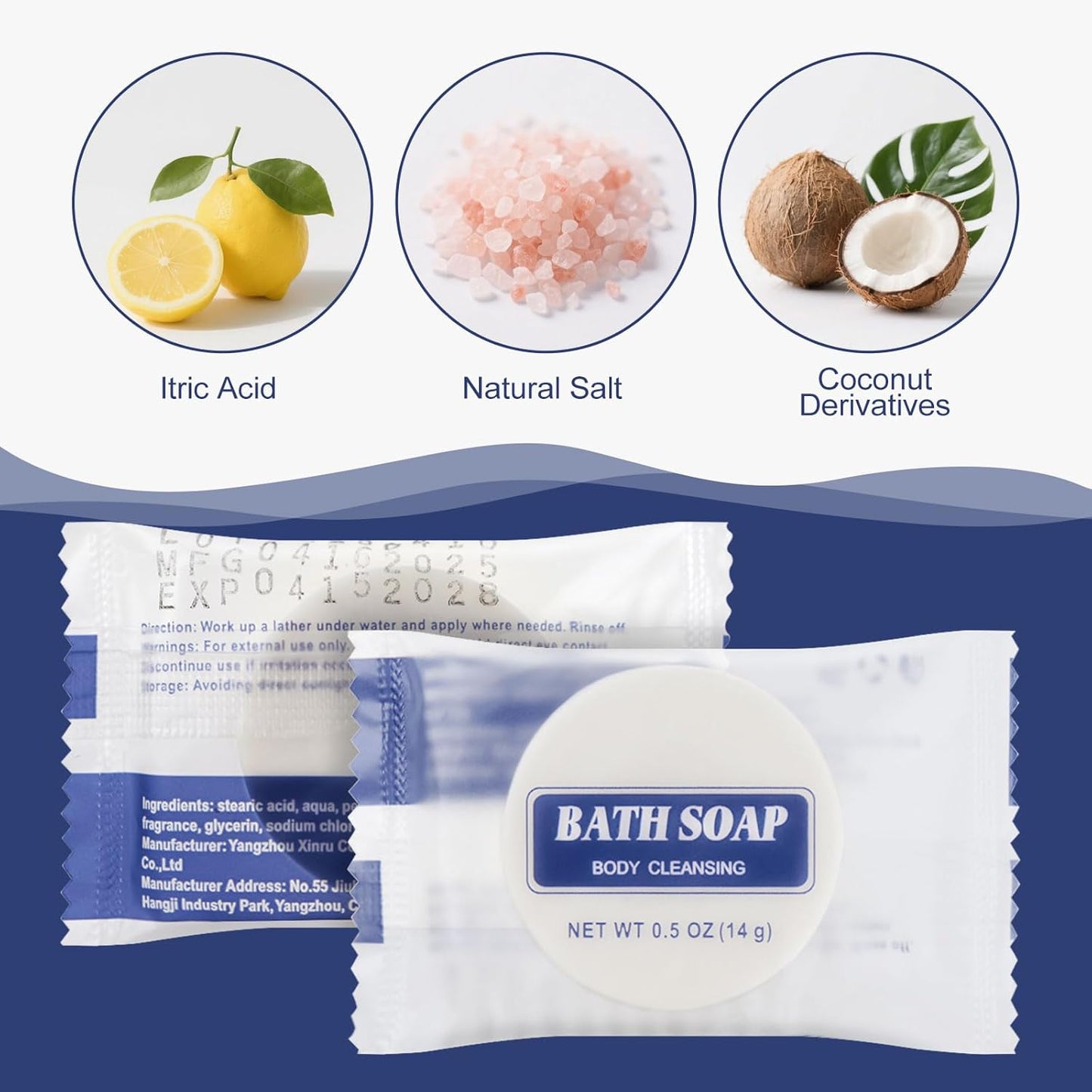 0.5 oz Bulk Travel Size Bars Soap, Individually Wrapped Small Face and Body Cleanser Round Soaps Toiletries Amenities for Hotel, Guest, Shelter, Charity, Motel, Vacation (100)