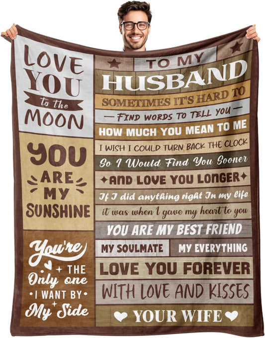 Gifts for Husband from Wife - Birthday Gifts for Husband - Anniversary Wedding Gift for Men - Christmas Valentines Day Gift for Him - Best Husband's Ever Present - to My Man Blanket 60"x80"