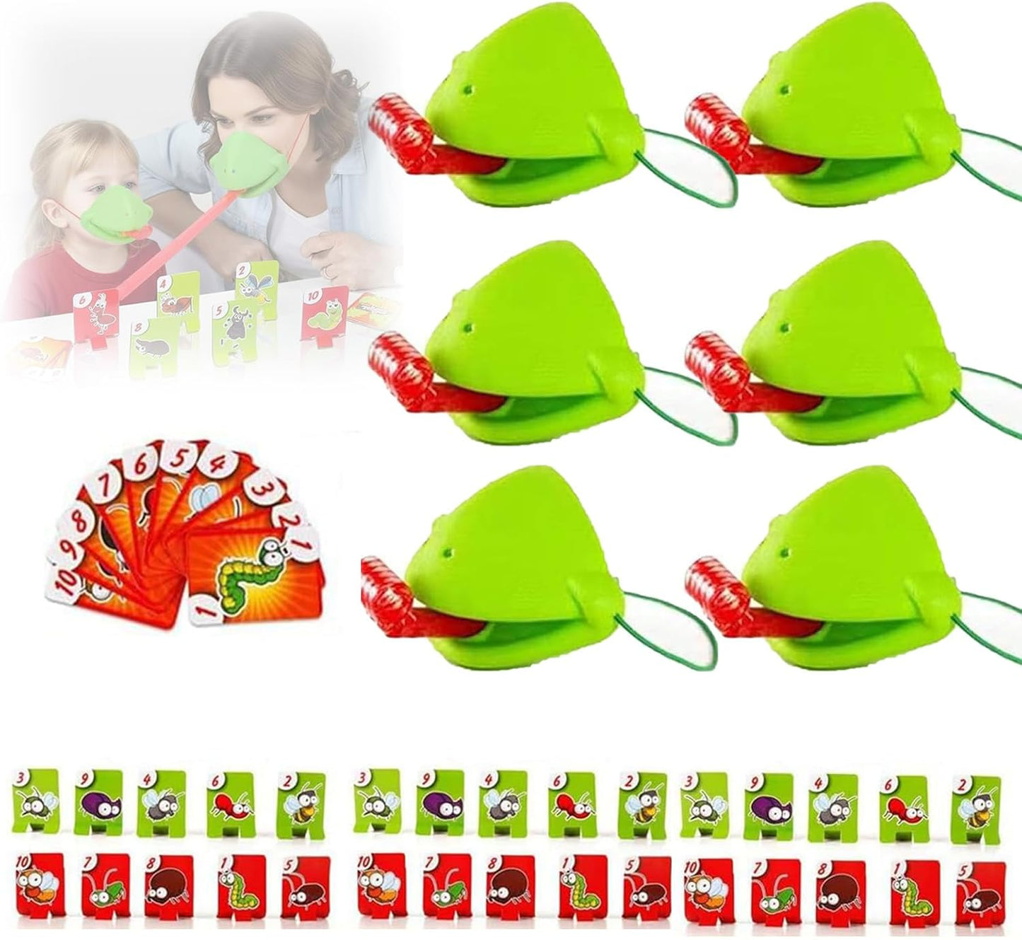 Chameleon Tongue Shooting Game, Lizard Party Blower Masks with Blowing Air Chameleon Tongue Game for Kids, Insect Cardboard Included (6 People)