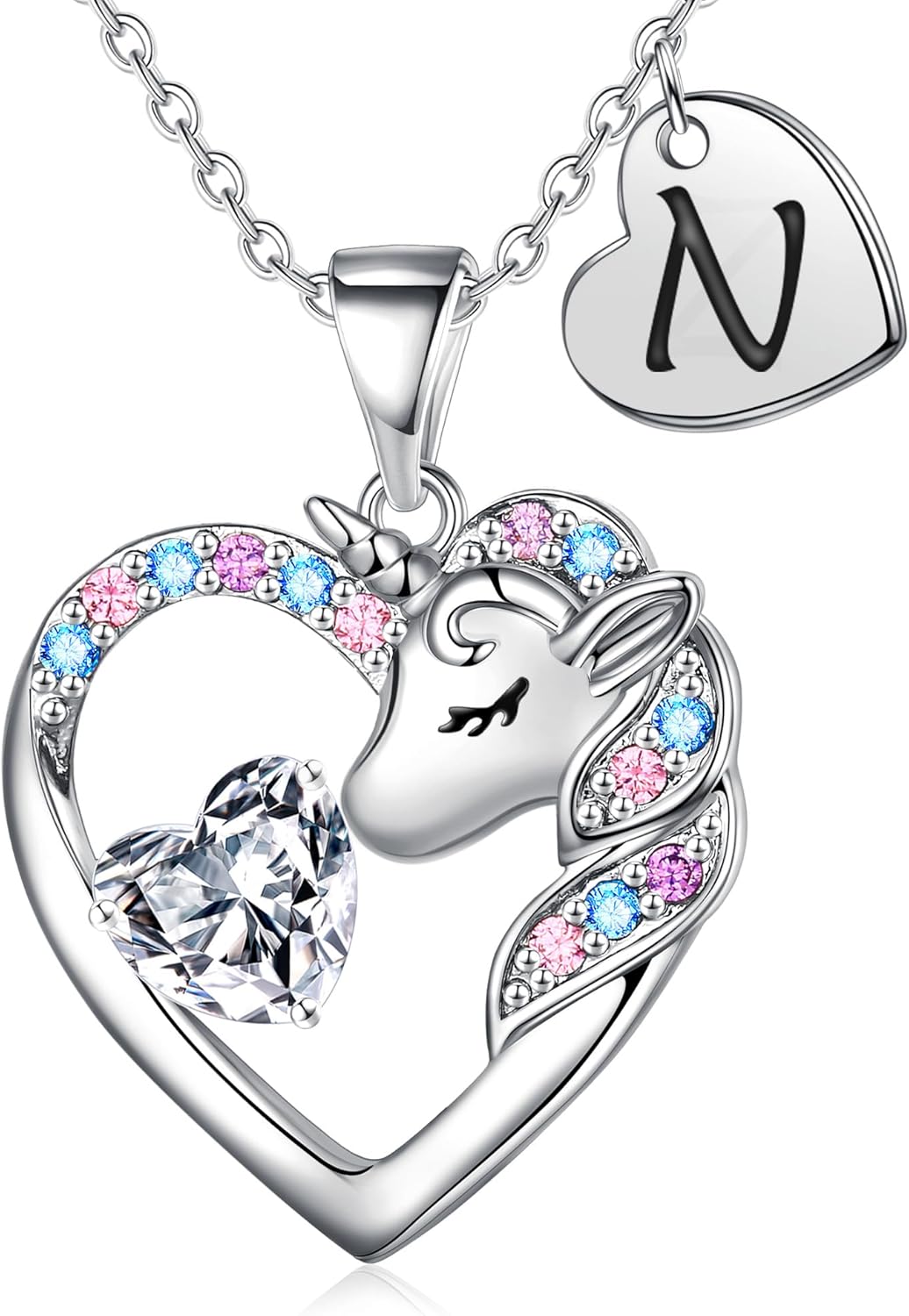Christmas Gifts for Grandkids Kids - Colorful CZ Heart Initial Unicorn Necklace for Girls Jewelry Unicorn Birthday Gifts for Girls Stocking Stuffers for Kids