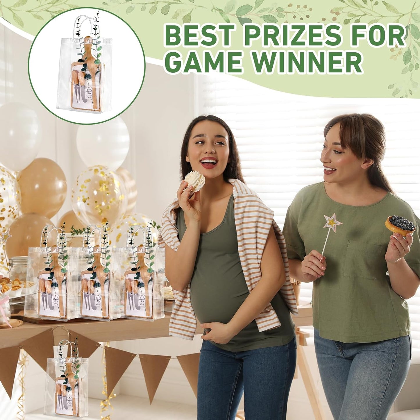 Baby Shower Prizes for Game Winners Bamboo Cheese Board Spoon Fork Butter Spreaders Plaid Towel Thank You Card and Gift Bags for Baby Shower Wedding Bridal Shower Favors (Bamboo, 4 Sets)