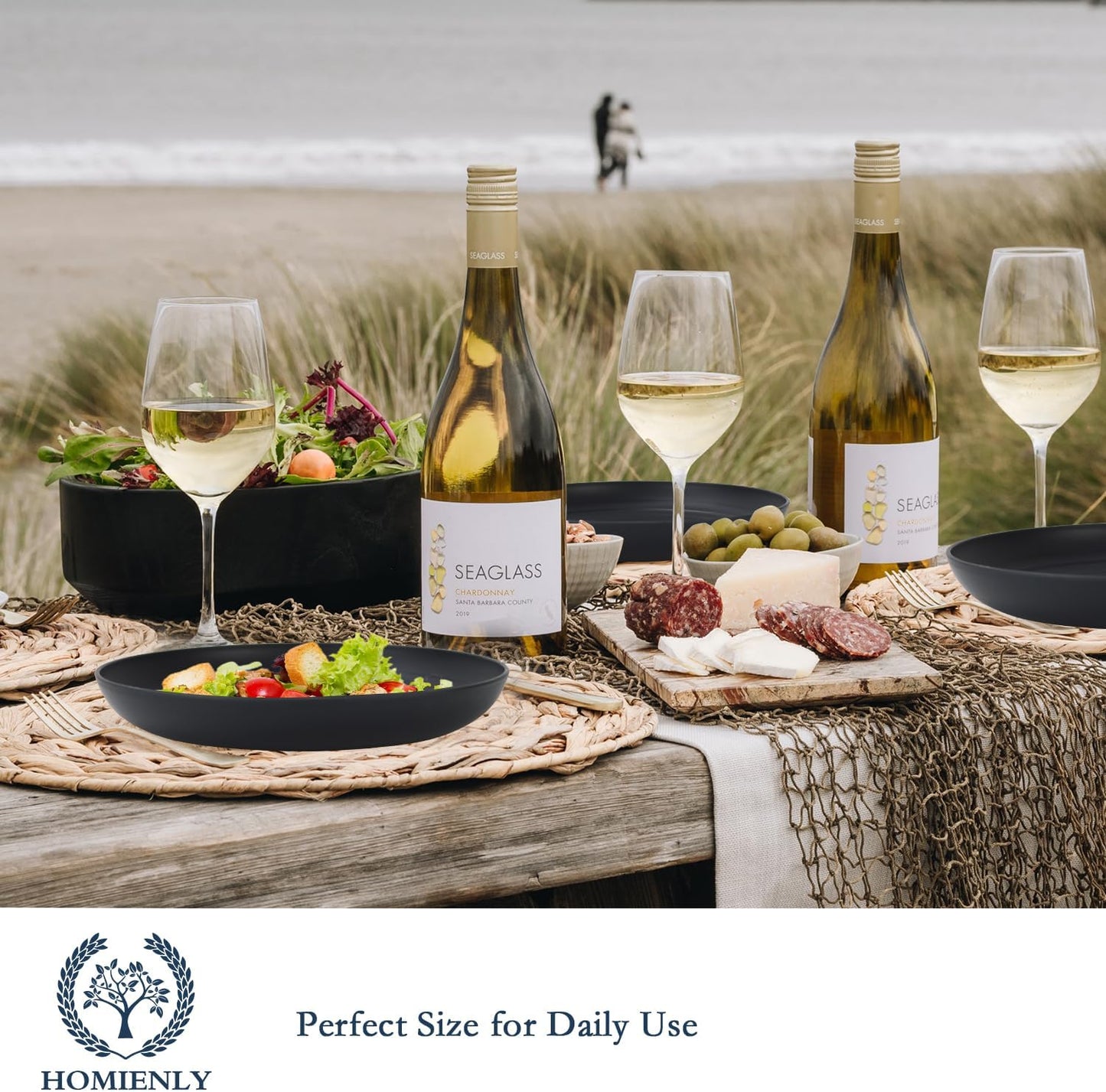 Homienly Dinner Plates Set of 8 Alternative for Plastic Plates Microwave and Dishwasher Safe Wheat Straw Plates for Kitchen Unbreakable Plate Set (Black, 10 inch)