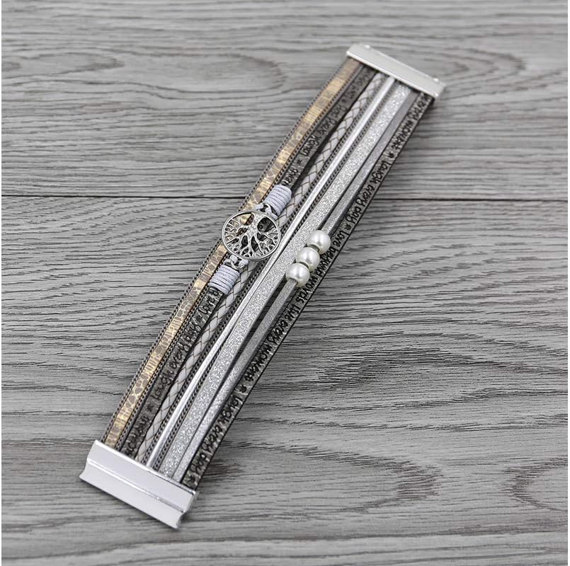 Fesciory Leopard Bracelet for Women, Boho Leather Wrap Multi-Layer Pearl Crystal Bracelet Bangle Jewelry