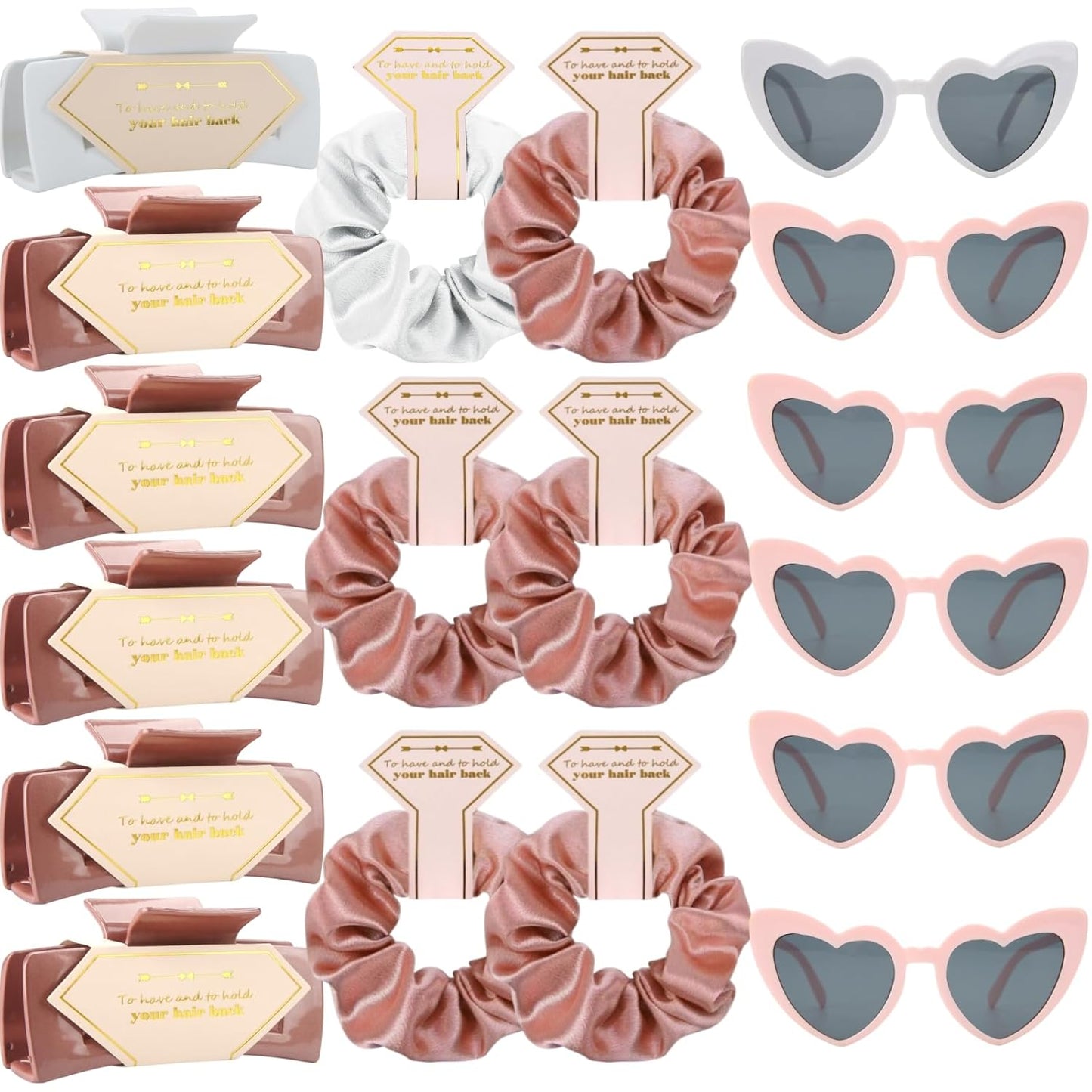 18pcs Bridesmaid Scrunchies Proposal Gifts Bachelorette Hair Claws Clips Girls heart sunglasses for Wedding Party Favors (White&Rose )