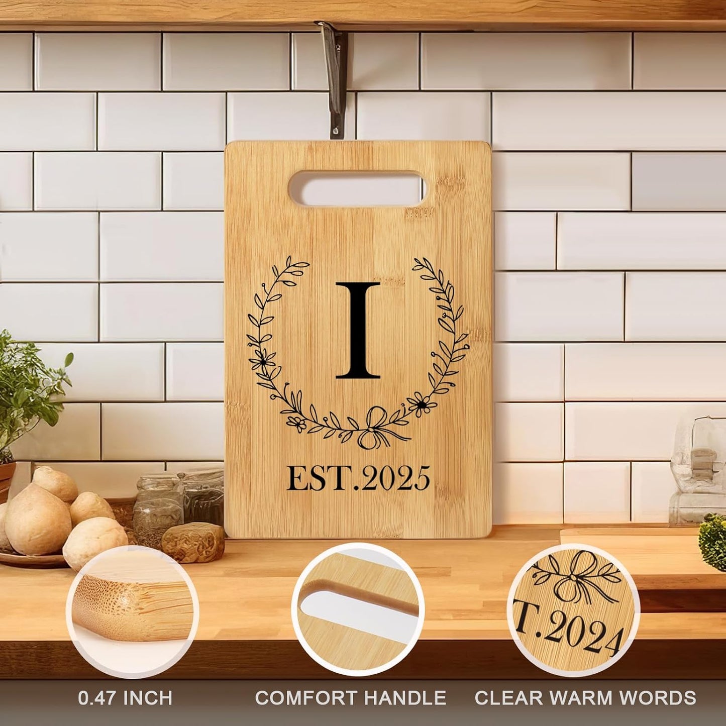Personalized Cutting Board, Monogrammed Wedding Gift for Couple Newlywed 2025, Initial Birthday Gifts for Women, Gift for Bridal Shower Wedding Shower Engagement Anniversary Housewarming(Letter-I)