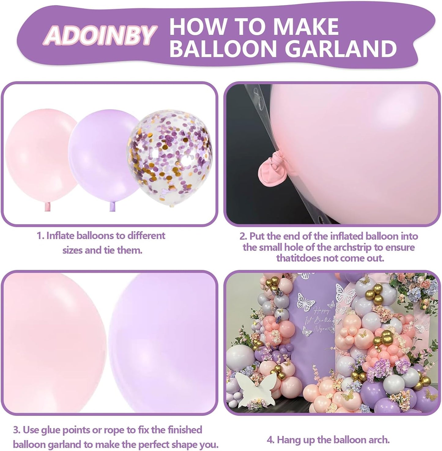 Pink and Purple Balloon Arch Kit, 140Pcs Lavender Metallic Purple Macaron Light Pink with Gold Balloon Garland Kit for Wedding, Engagements, Birthday, Baby Shower, Anniversary Party Decoration