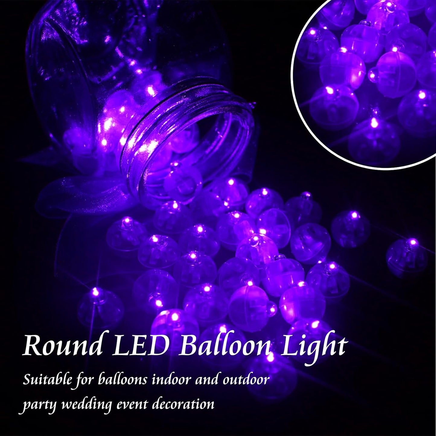 100pcs Balloon Lights Mini Led Lights Round Long Standby Time Multicolor Ball Lamps Paper Lantern Balloons Lamps for Birthday Party Christmas Halloween Decoration (Purple, 100 PCS with Hook)